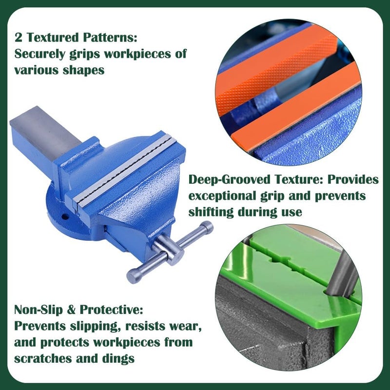 BCDHAMATE 2-Pair 5 inch Vise Jaw Pads, Magnetic Vise Jaw Protective Covers, 1 Multi-Groove Jaw Pads Set and 1 Standard Waffle Surface Jaw Pads Set, for Clamping Woodworking Metal Plastics (Green, Orange) - Image 4